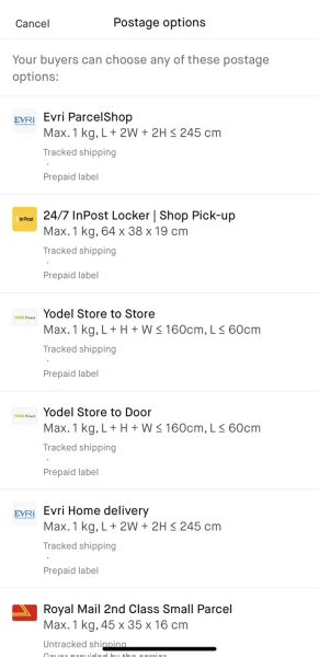 evri medium parcel size vinted.